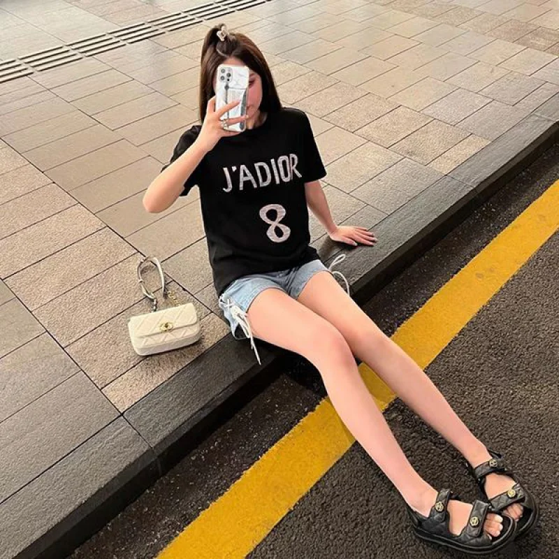 ★日本!!人気!かっこ可愛い♡ ディオール JADIOR ロゴ コットン Tシャツ 偽物 dei71683