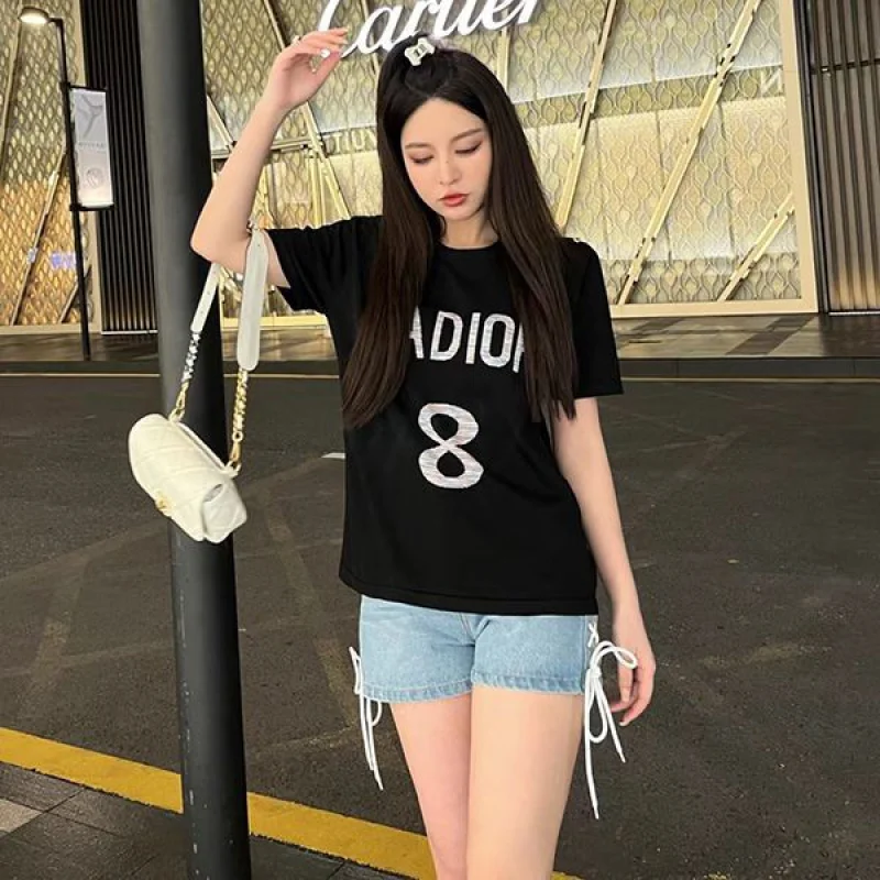 ★日本!!人気!かっこ可愛い♡ ディオール JADIOR ロゴ コットン Tシャツ 偽物 dei71683