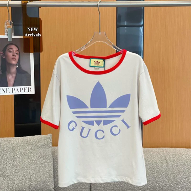 希少色【コラボ★】アディダス×グッチ コピー コットン ジャージ Tシャツ 2色 702612XJEB15939