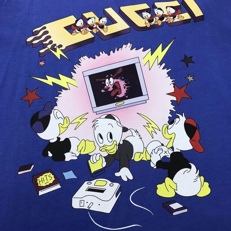 目を惹くカラー☆Disney x グッチ コラボ・ドナルドイラストTシャツ コピー♪ gud18579
