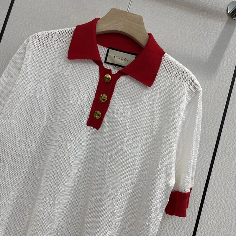 超話題!22新作 グッチ GGニット ストライプコットン ポロミニTシャツ コピー guj76575
