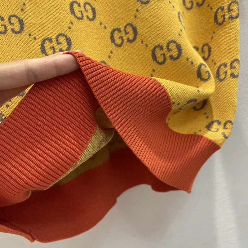 ビーズが可愛い!グッチ 半袖ニットTシャツ 偽物 イエロー コットン guk18530