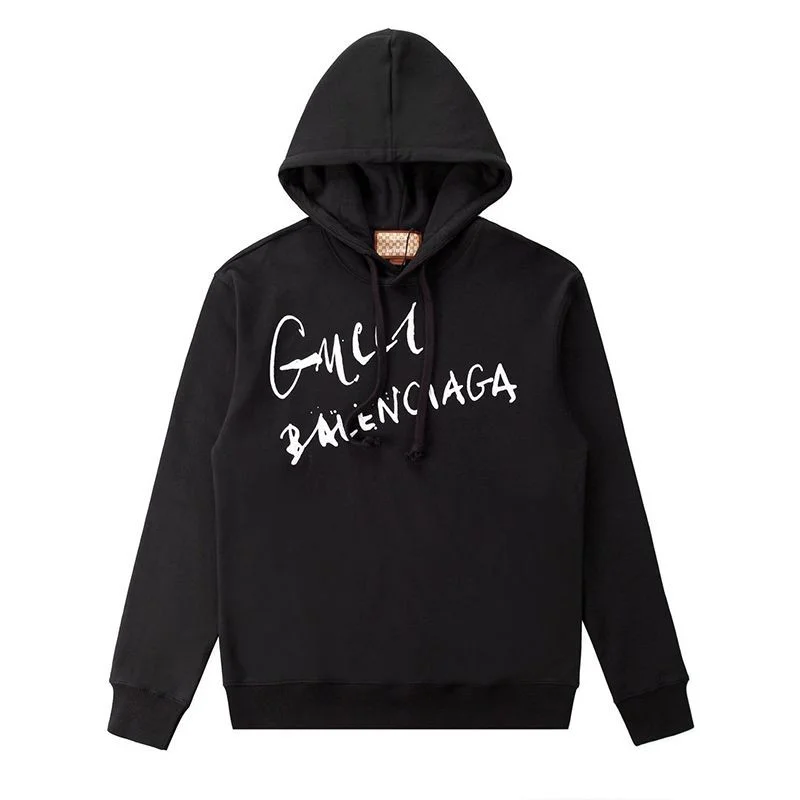 グッチ×バレンシアガ コピー ブラック ロゴ コットン パーカー guq23810
