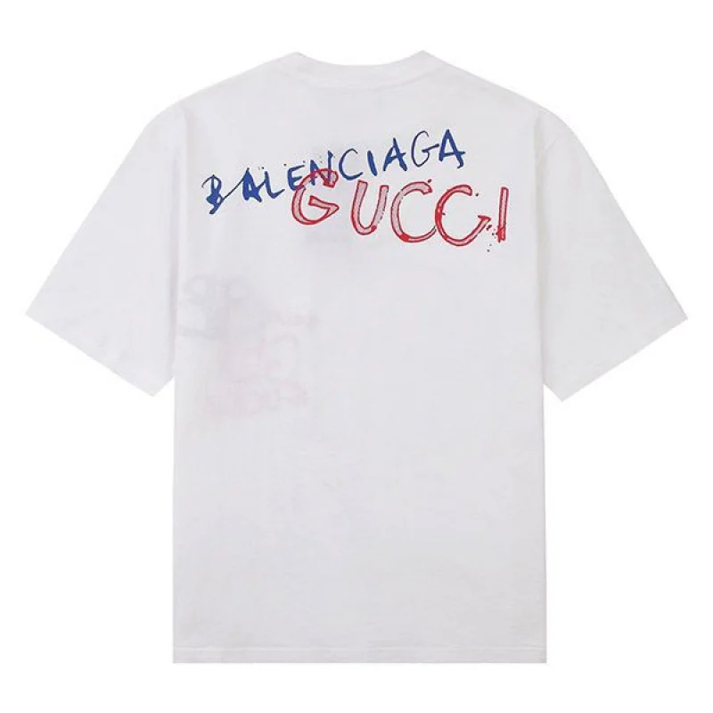 稀少グッチ バレンシアガ コラボ ロゴ ホワイトTシャツ 偽物 gut01192