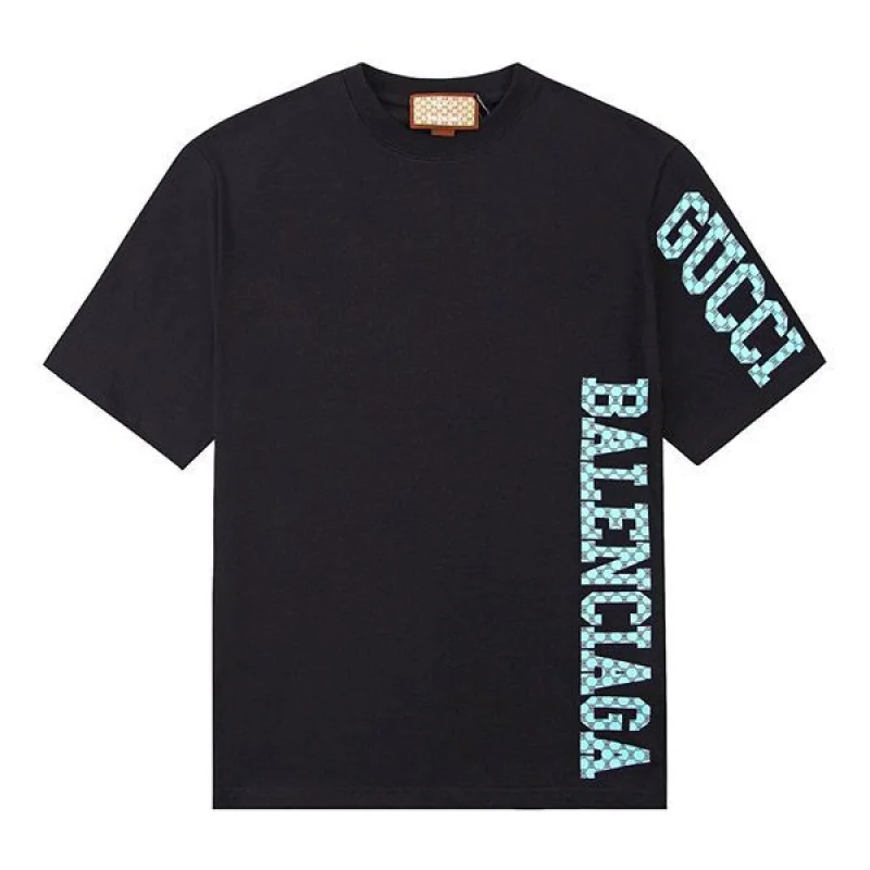 争奪戦グッチ バレンシアガ ロゴ ブラック Tシャツ 偽物 guv35751