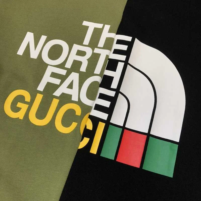 最安値挑戦グッチ×ノースフェイス パッチワーク クルーネック Tシャツ 偽物 guv78107