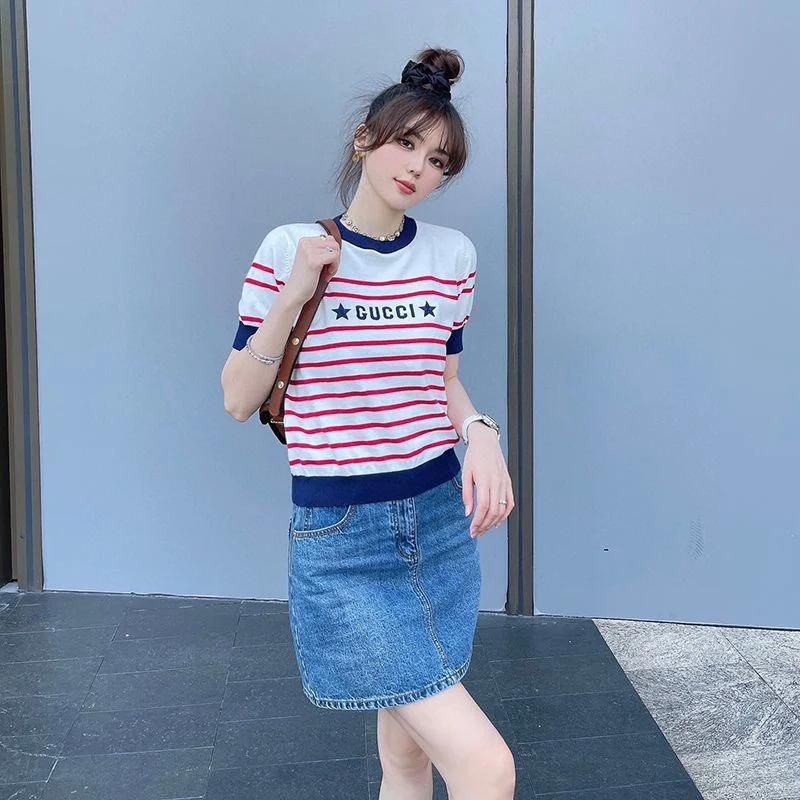 【日本未発売】グッチ ストライプ コットン 半袖 Tシャツ スーパーコピー guw08454