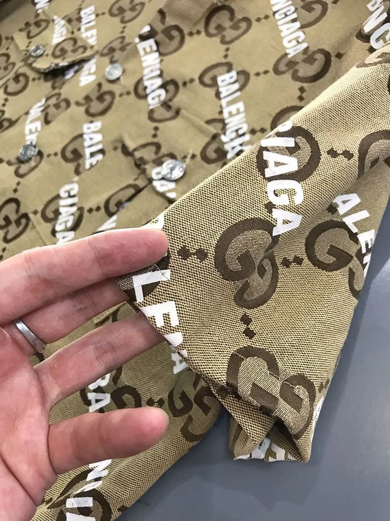 大人気!グッチ バレンシアガ シャツ 偽物★ホワイト バレンシアガ プリント入り ブラウンナイロン guz94539