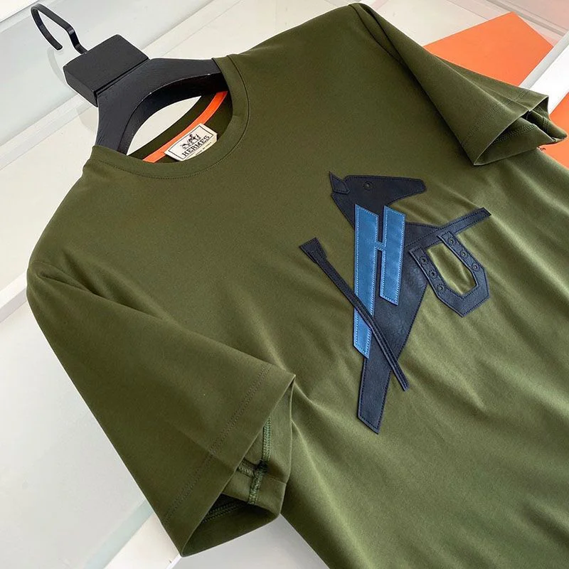 21-22AW【エルメス】レザーパッチロゴ コットン Tシャツ 偽物 erl28714
