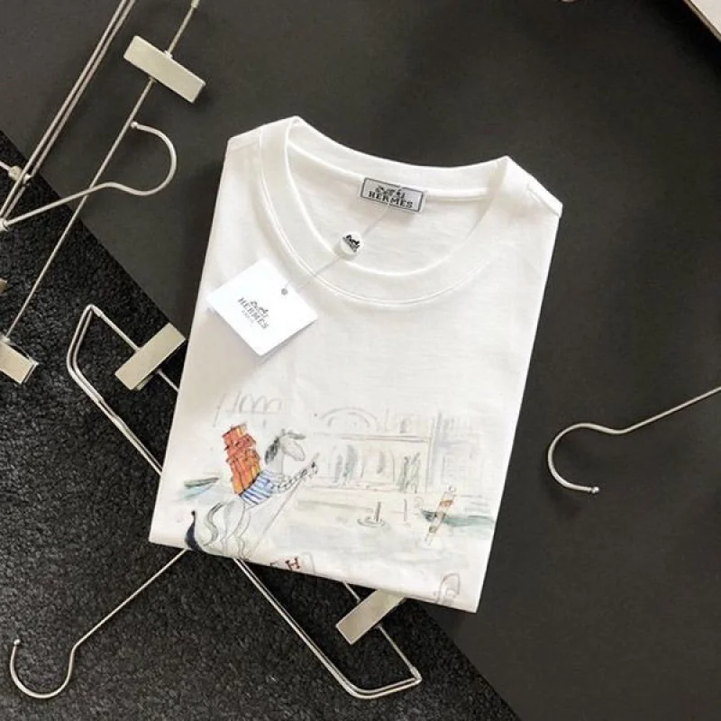 超希少!エルメス 半袖 Tシャツ 偽物 H刺繍 コットン erq96470
