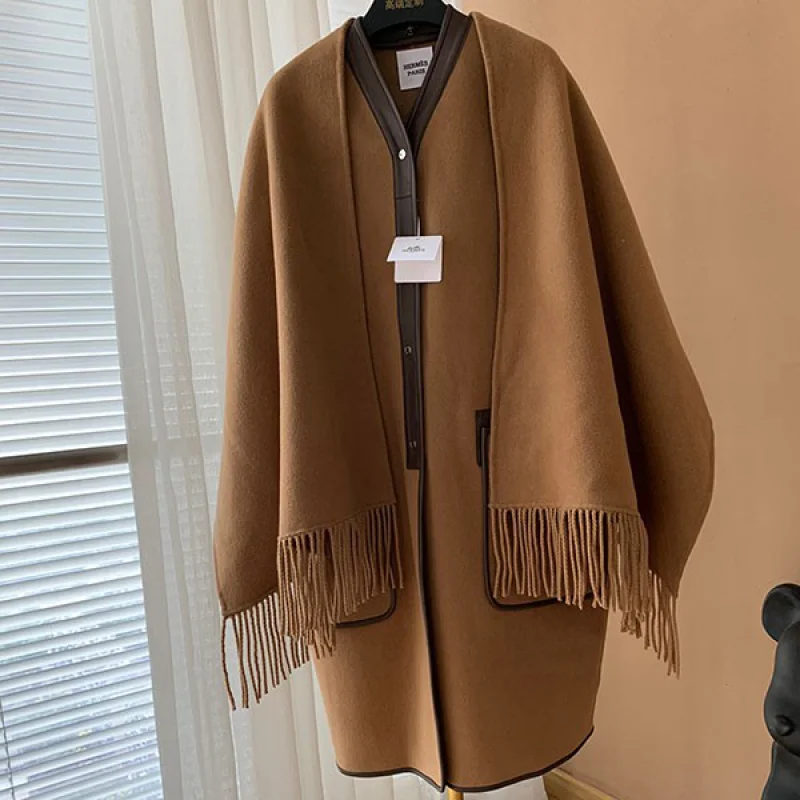 【日本未発売】エルメス 2021FW 雑誌掲載 コート カシミヤ ノーカラー コピー ブラウン erx03258