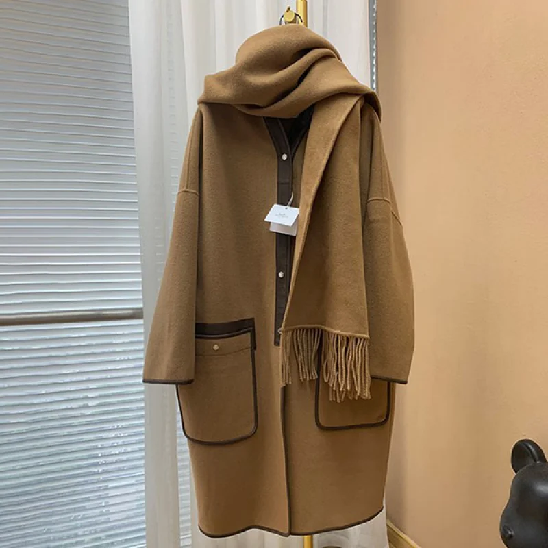 【日本未発売】エルメス 2021FW 雑誌掲載 コート カシミヤ ノーカラー コピー ブラウン erx03258