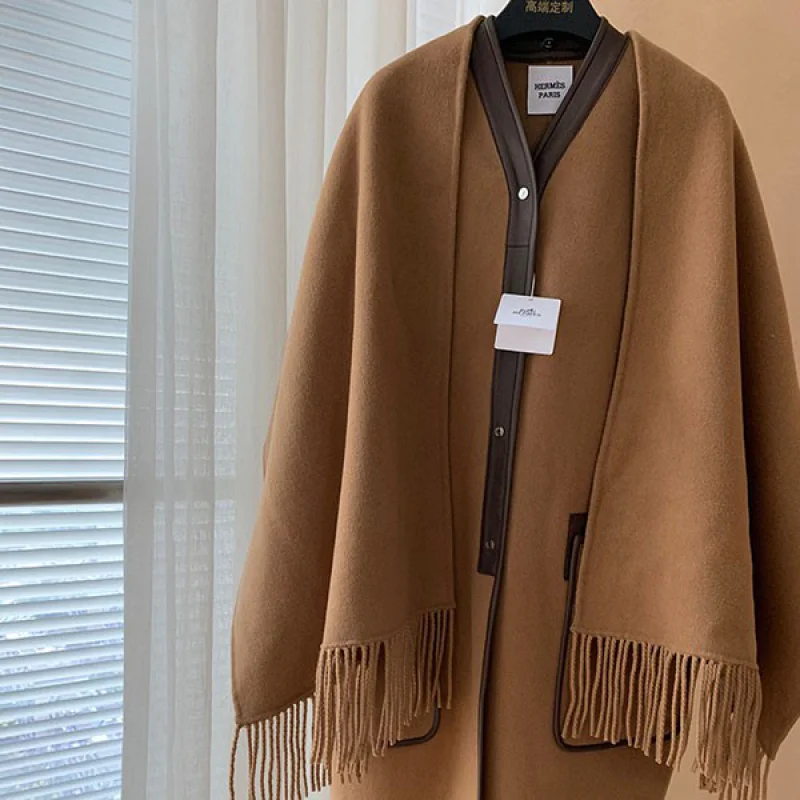 【日本未発売】エルメス 2021FW 雑誌掲載 コート カシミヤ ノーカラー コピー ブラウン erx03258