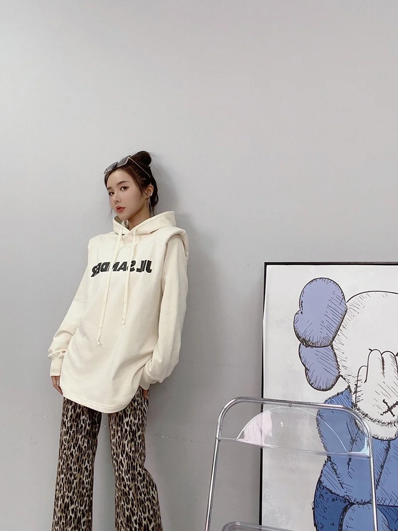 21-22AWジルサンダー パーカー コピー ロゴ刺繍 スウェットフーディー カーキ Jil85378