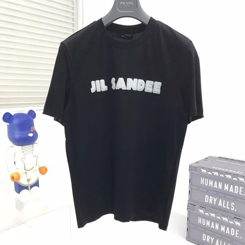 稀少ジルサンダー コピー ロゴプリント入りコットンジャージーTシャツ ブラック Jit98237