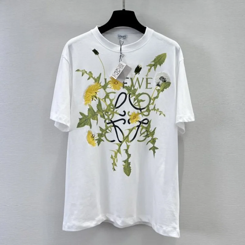 ロエべ アナグラム コットン フラワー ティー刺しゅう Tシャツ コピー H526Y22X70