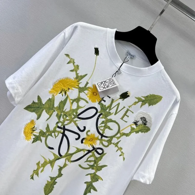 ロエべ アナグラム コットン フラワー ティー刺しゅう Tシャツ コピー H526Y22X70