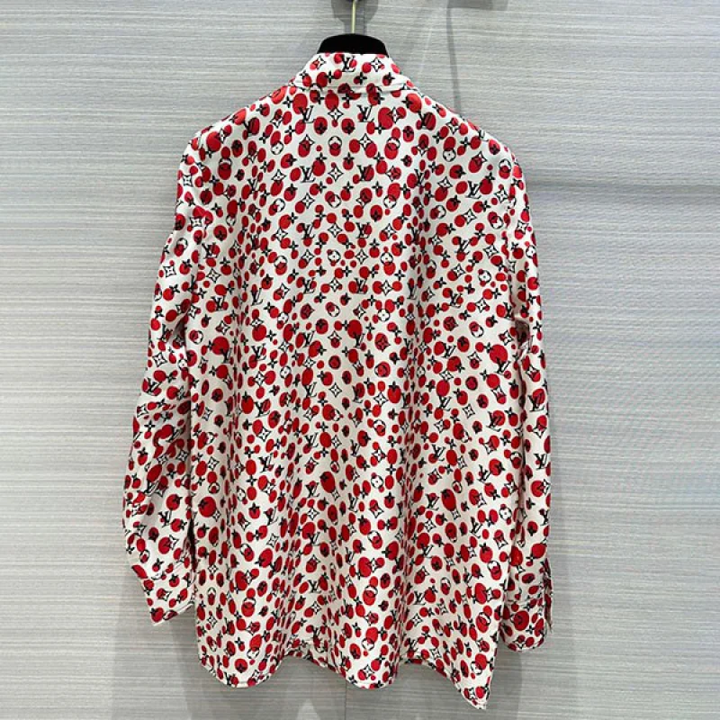 大人気!LV × YK 草間彌生 コラボ ドット シャツ 偽物 白 レッド トップス 1AB7XX