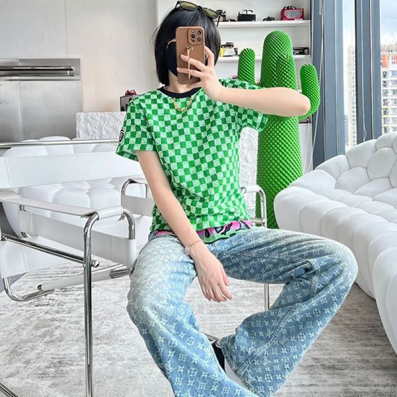 送料込ルイヴィトン Tシャツ 偽物 Demier 半袖 ピクセル チェッカーボード vub64069