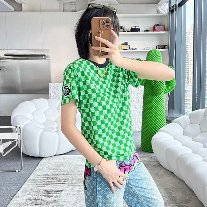 送料込ルイヴィトン Tシャツ 偽物 Demier 半袖 ピクセル チェッカーボード vub64069