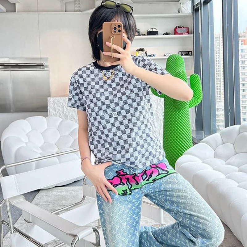 完売必至ルイヴィトン Tシャツ パロディ Demier 半袖 ピクセル チェッカーボード vuo45783