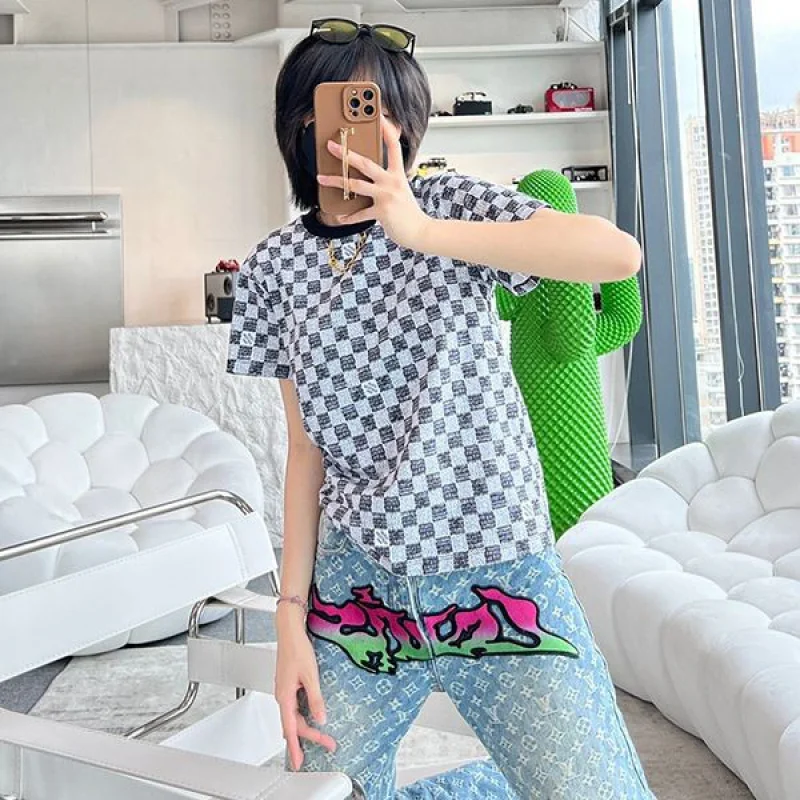 完売必至ルイヴィトン Tシャツ パロディ Demier 半袖 ピクセル チェッカーボード vuo45783