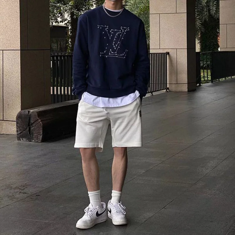 日本未入荷ルイヴィトン LV ロゴ ステッチプリントスウェットシャツ コピー ネイビー vuq27885