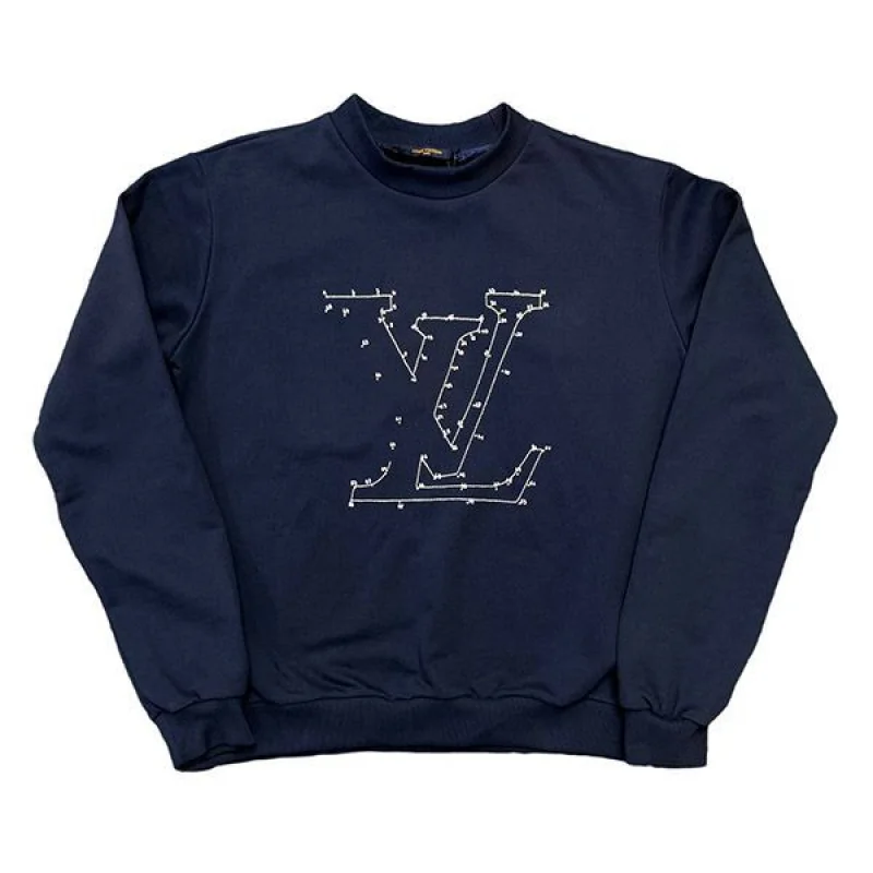 日本未入荷ルイヴィトン LV ロゴ ステッチプリントスウェットシャツ コピー ネイビー vuq27885
