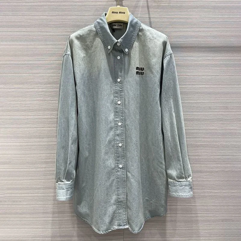 大人気!新作★ミュウミュウ★シャンブレーシャツ★デニム 偽物 GWC09710BMF0013