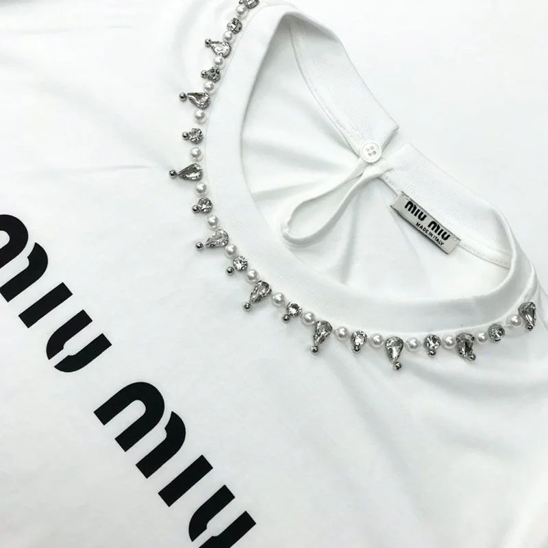 送料込ミュウミュウ コピー★クリスタル クロップドコットンTシャツ MJL8161V6FF0009