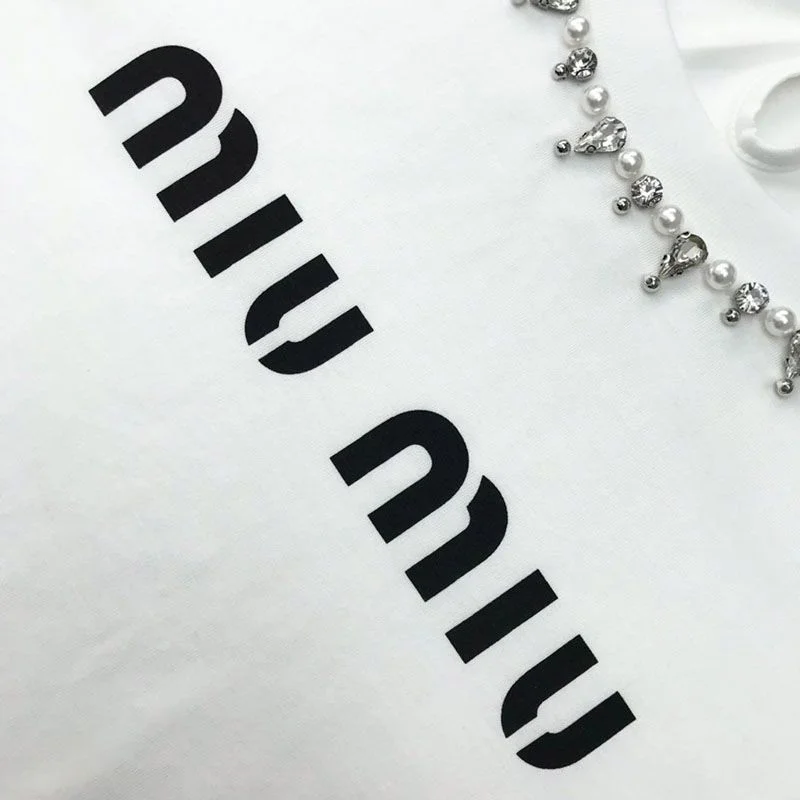 送料込ミュウミュウ コピー★クリスタル クロップドコットンTシャツ MJL8161V6FF0009