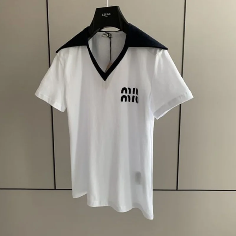 送料無料 ミュウミュウ 刺繍ロゴ付き コットン Tシャツ コピー myb57966
