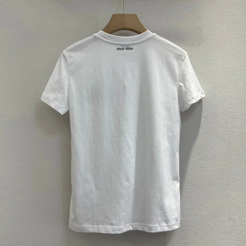 世界中で大人気♪ミュウミュウ ロゴ クリスタル キラキラ Tシャツ 半袖 コピー myi35470