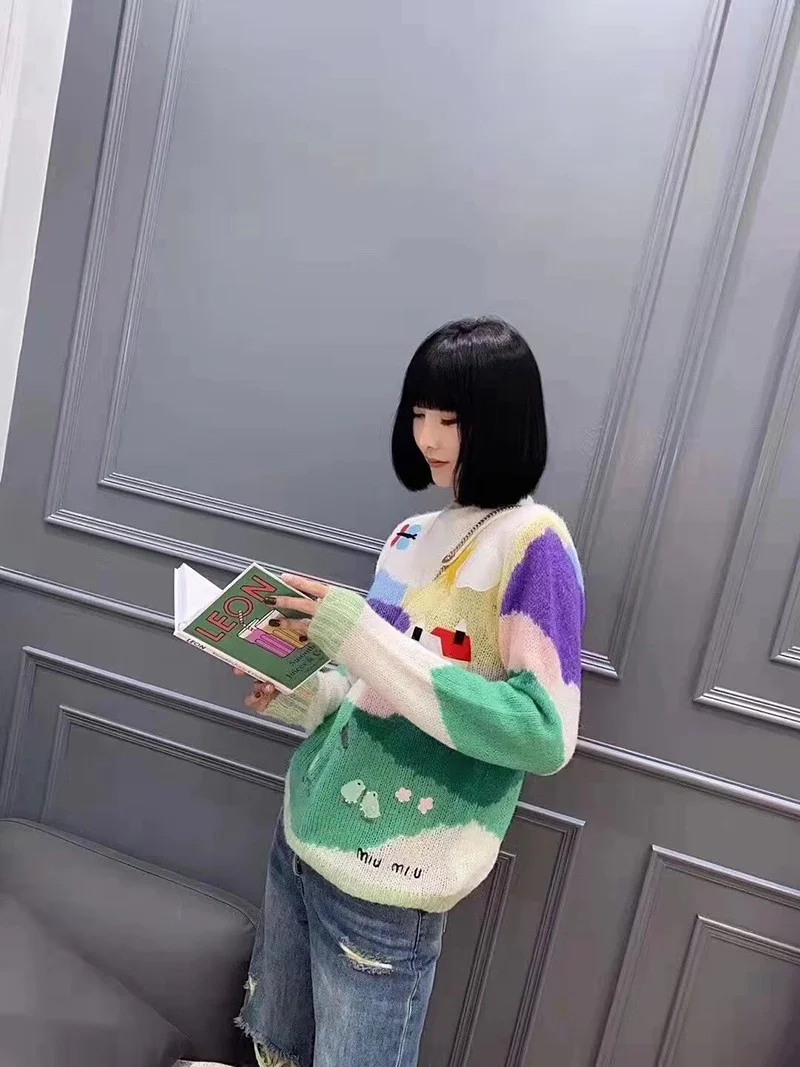 希少色☆ミュウミュウ 偽物☆ オーバーサイズロゴモヘアセーター♪ myk82366