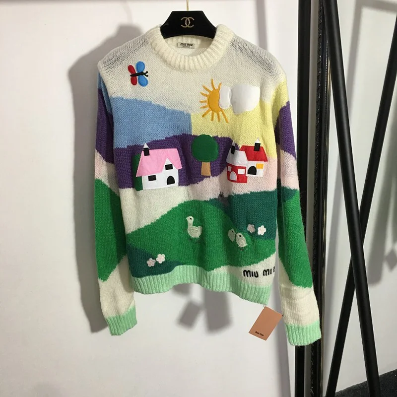 希少色☆ミュウミュウ 偽物☆ オーバーサイズロゴモヘアセーター♪ myk82366