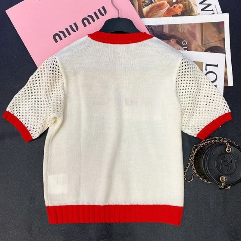 入手困難ミュウミュウ 刺繍入りTシャツ コピー コットン myn17950