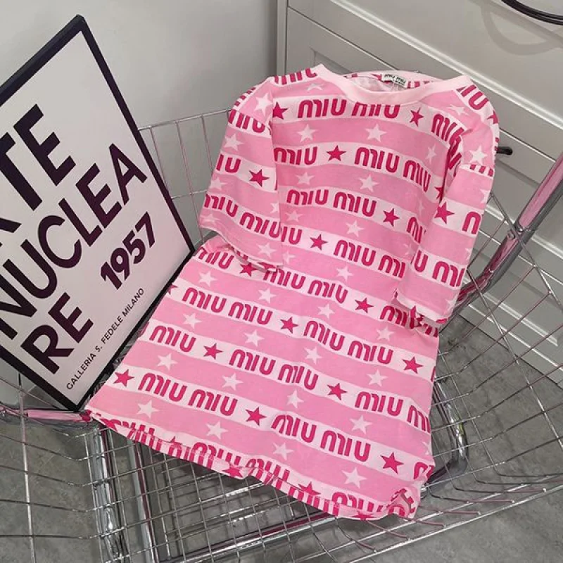日本未入荷ミュウミュウ コピー プリント付き ジャージーTシャツ ロゴ入り myx78182