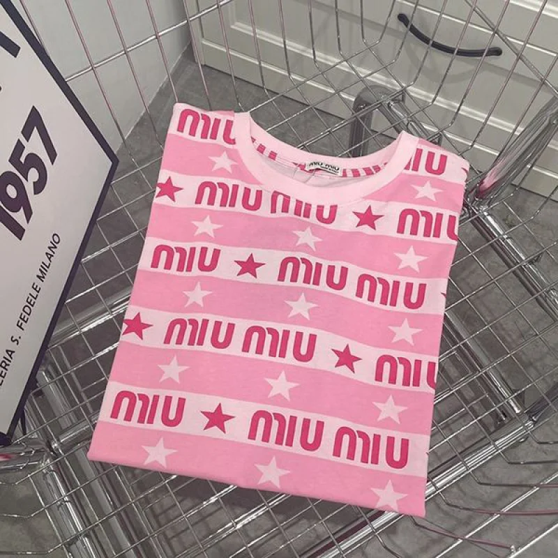 日本未入荷ミュウミュウ コピー プリント付き ジャージーTシャツ ロゴ入り myx78182