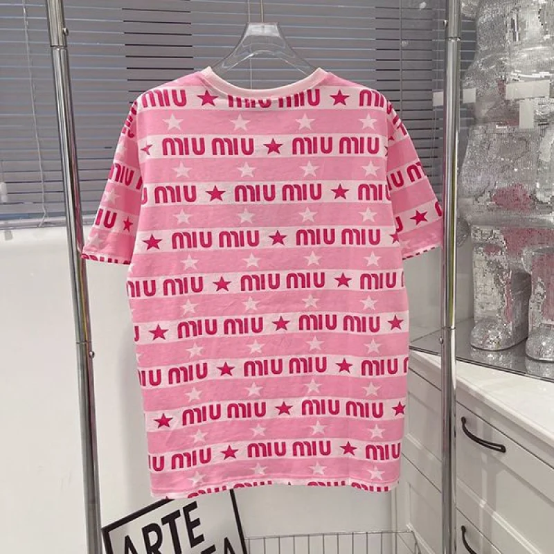 日本未入荷ミュウミュウ コピー プリント付き ジャージーTシャツ ロゴ入り myx78182