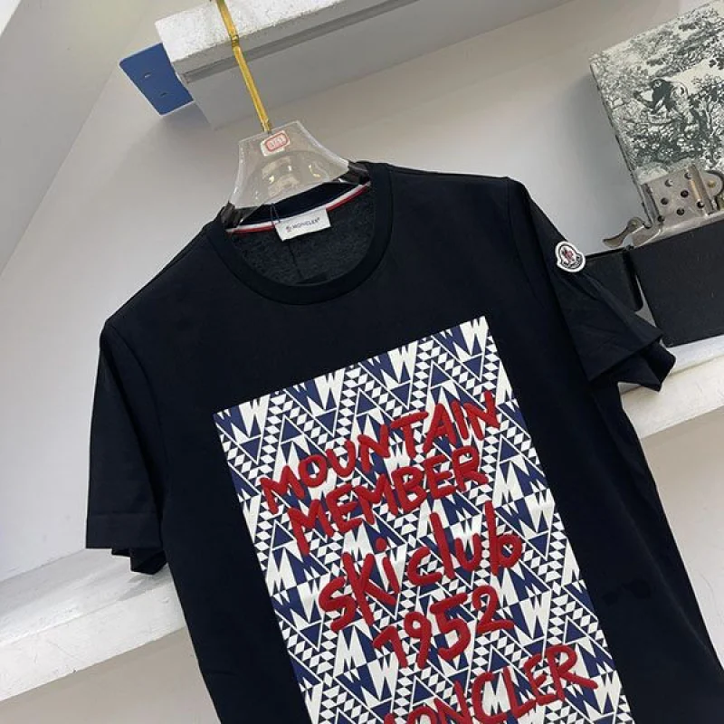 n級 おすすめモンクレール 偽物 ロゴ コットン クルーネック Tシャツ 2色 mos89559