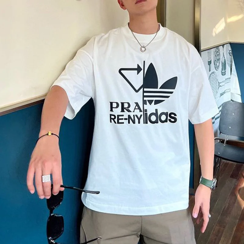 春夏新作 アディダス プラダ コピー 刺繍入り ジャージー ロゴTシャツ pul76568