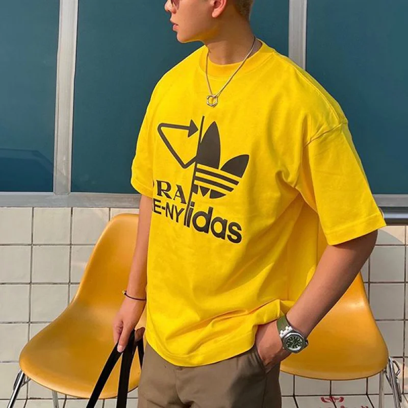 ★日本!!人気!プラダ アディダス 偽物 刺繍入り ジャージー ロゴTシャツ pun46589