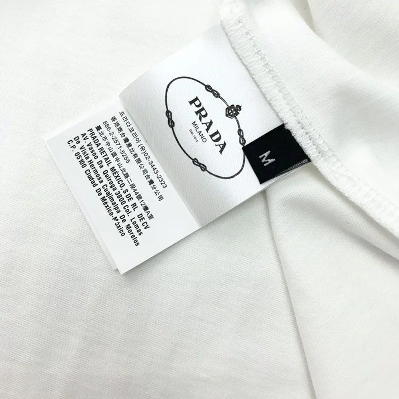 セール新作プラダ コピー コントラストトライアングル ロゴ コットンTシャツ ホワイト pux55313
