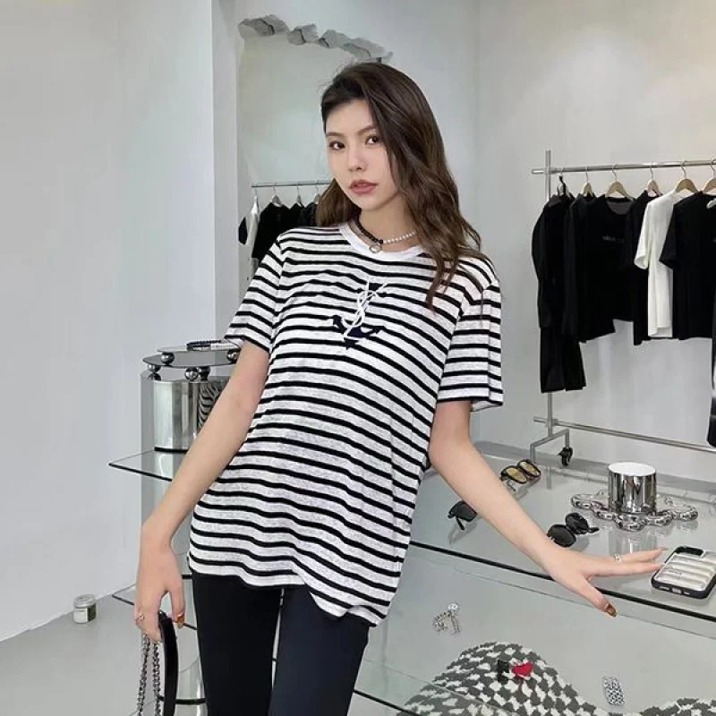 日本未入荷サンローラン★ ストライプ柄コットンTシャツ 偽物 Sai21089