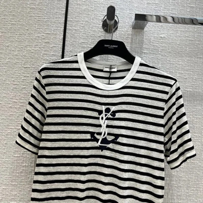 日本未入荷サンローラン★ ストライプ柄コットンTシャツ 偽物 Sai21089