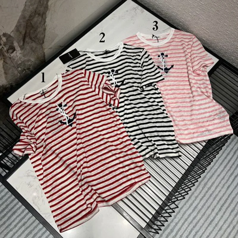 可愛いサンローラン★ ストライプ柄コットンTシャツ 偽物 3色 Say43790