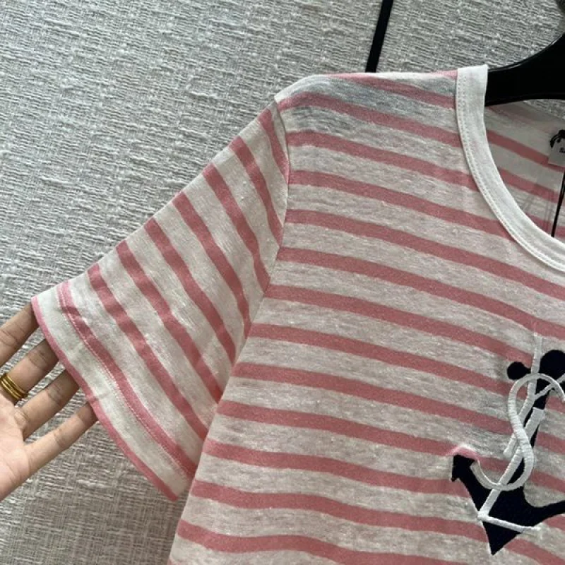 可愛いサンローラン★ ストライプ柄コットンTシャツ 偽物 3色 Say43790