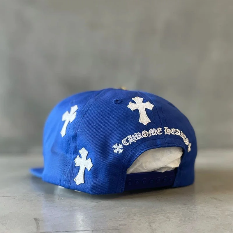 一目惚れ♪クロムハーツ コピー BLUE BASEBALL CAP WHITE CROSS PATCH キャップ Kus73197