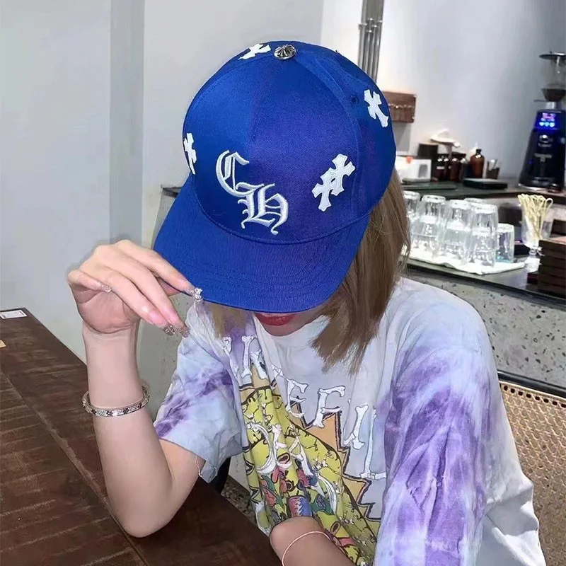 一目惚れ♪クロムハーツ コピー BLUE BASEBALL CAP WHITE CROSS PATCH キャップ Kus73197