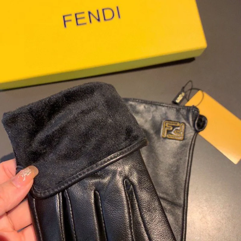 フェンディ ロゴ入り ブラックラムレザーのグローブ コピー fer70863